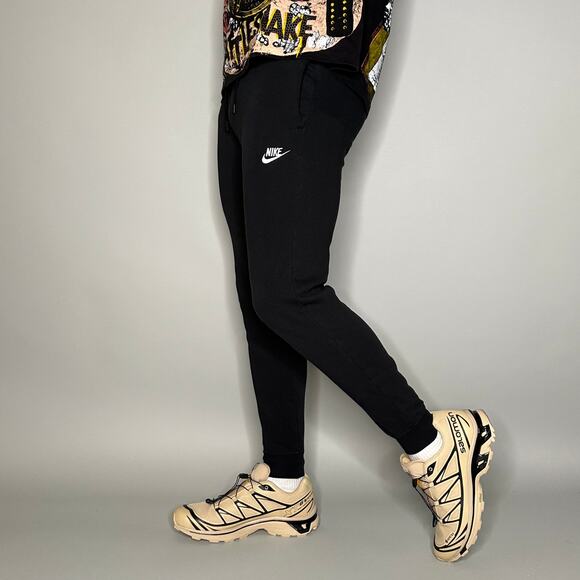 Nike Sweatpants Black Cotton Joggers White Swoosh